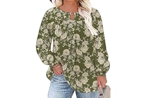 TFSDOD Women Plus Size Tops Long Sleeve Shirts V Neck Pleated Keyhole Blouse Loose Work Tunic Tee 1X-5X