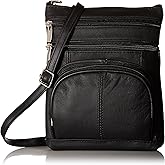 Roma Leathers Genuine Cross Body Purse Bag, Multi-Pocket, Black