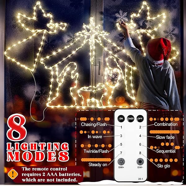 ELECTRICWISE 51″ CHRISTMAS WINDOW LIGHTS, LARGE NATIVITY SCENE AND ANGEL FOR WINDOW DECORATIONS, 346 LEDS LIGHT UP NATIVITY & STAR OF BETHLEHEM WITH TIMER FOR INDOOR & OUTDOOR WALL XMAS DECOR(WHITE)