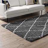 Modway Toryn Diamond Trellis 5x8 High Pile Shag Area Rug With Lattice Design In Dark Gray and Ivory