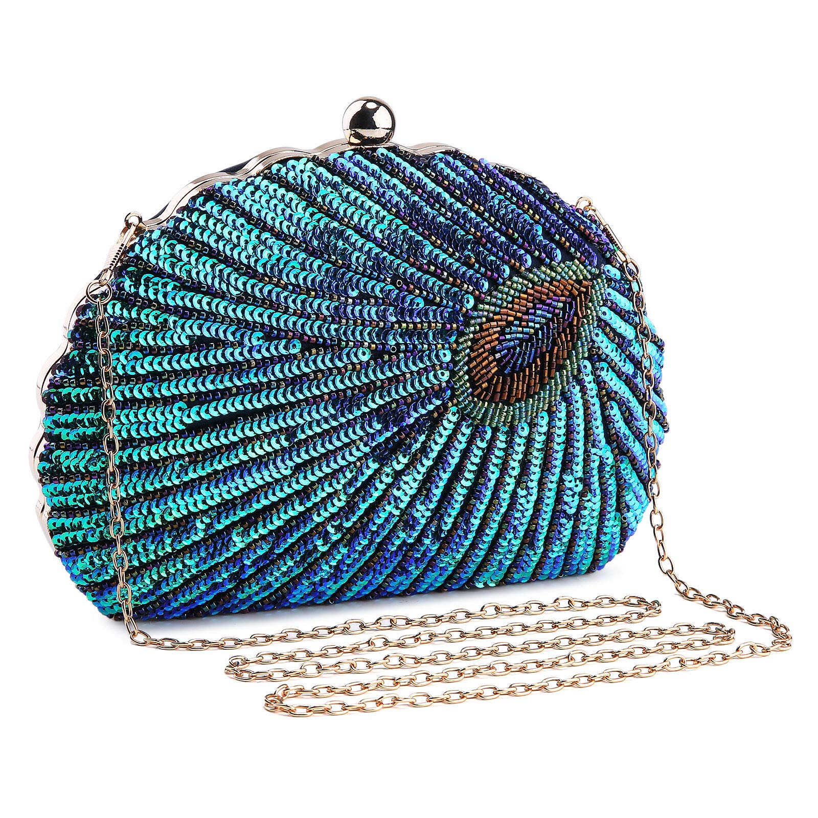 Photo 1 of UBORSE Beaded Sequin Peacock Evening Clutch Bags Party Wedding Purse (Shell type blue)