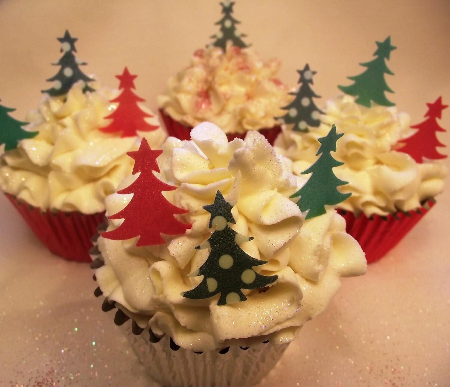 Christmas Cake Decorations Edible Wafer Cupcake Christmas Trees