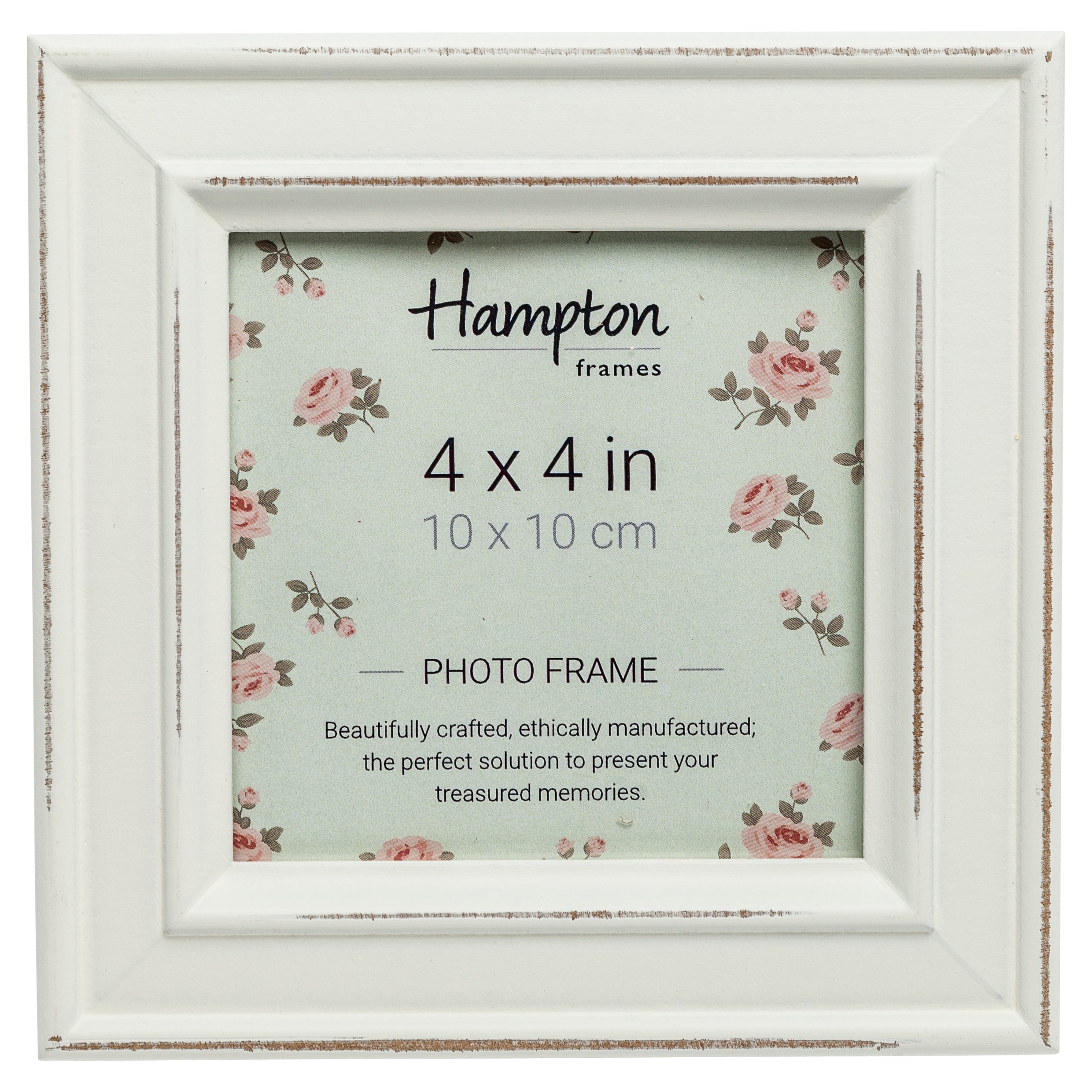 Hampton Frames | PALOMA Square Photo Frame, 4x4 Inch, White, Distressed Wood | Glass Aperture, Freestanding or Wall Mount | Display for Home or Office Photos