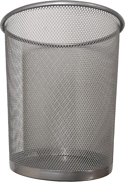 DIVCHI Round Trash Can Bin 1 Pack Silver Non-Slip Mesh Waste Paper Bin 27cm