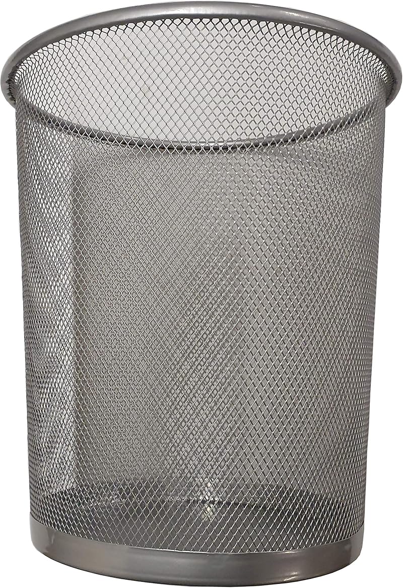 DIVCHI Round Trash Can Bin 1 Pack Silver Non-Slip Mesh Waste Paper Bin 27cm