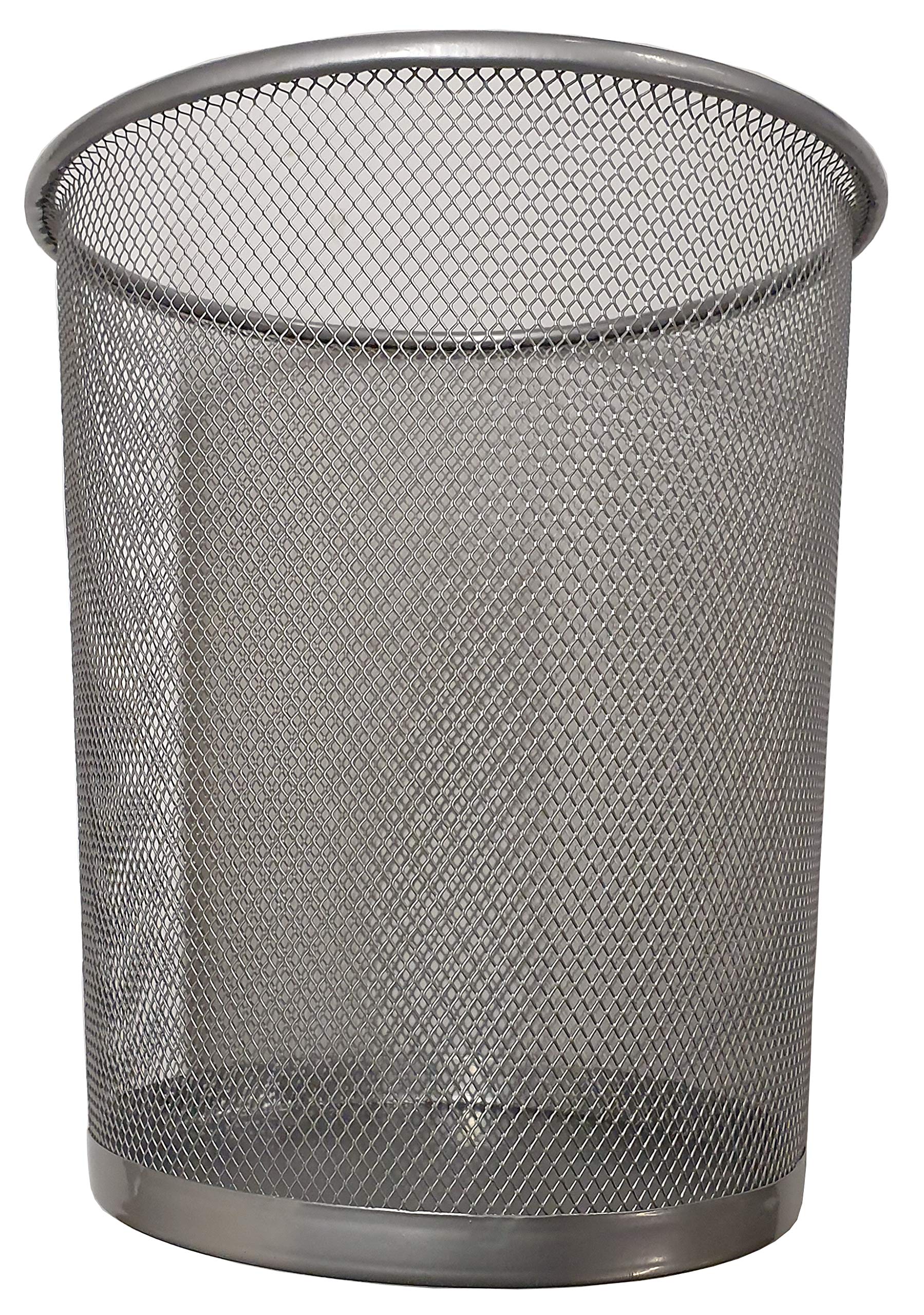 DIVCHI Round Trash Can Bin - 1 Pack Silver Non-Slip Mesh Bins Waste Paper Bin Sturdy Metal Bin Indoor Waste Bin for Home Bedroom Office Bathroom Living Room & Kitchen (Silver)