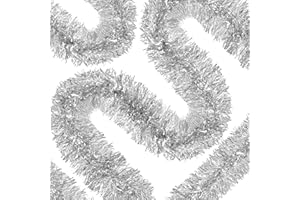 PALONU 50 Ft Christmas Tinsel Garland Silver Thick Tinsel Garland Xmas Tree Decorations Metallic Tinsel Twist Garland for Christmas, Birthday, Party Decor Indoor Outdoor Party Supplies