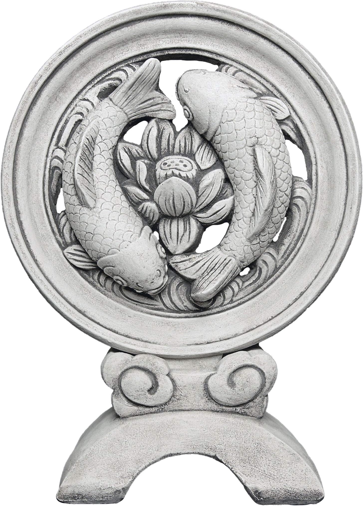 gartendekoparadies.de Sculpture with Koi fish, stone figure, H. 52 cm, 18 kg, gray, frost-proof made of cast stone for outdoor use