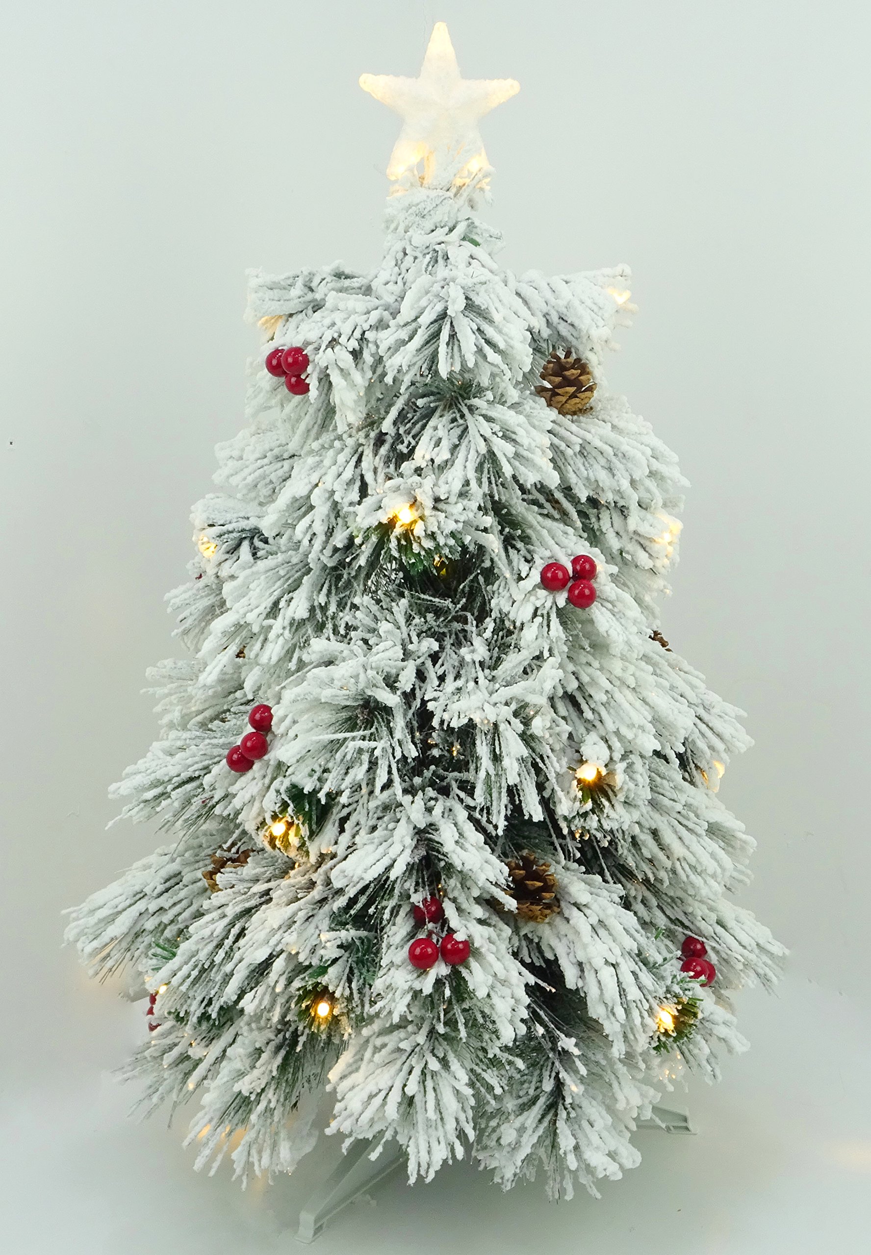Christmas Concepts® 3ft (90cm) Pre Lit Snow Frosted Fibre Optic Pine Christmas Tree With Cones, Red Berries And LED Lights