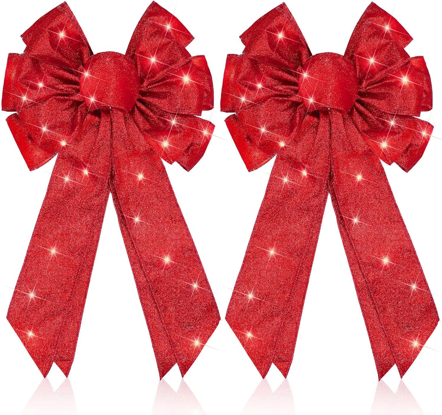 Bows & Ribbons - 2 Pcs Christmas LED Wreath Bow Xmas Wreath Burlap Bow LED Lights Bow Winter Door Wall Decor Christmas Tree Topper for Indoor Outdoor Winter Xmas Decoration, 18 x 10 Inch (Red)