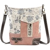 3Blifestyle Canvas Crossbody Bag for Women, Floral Leather Shoulder Purse | Handcrafted upcycled canvas &amp; leather, multi-pocket messenger bag with adjustable strap &amp; brass hardware. Vintage boho style