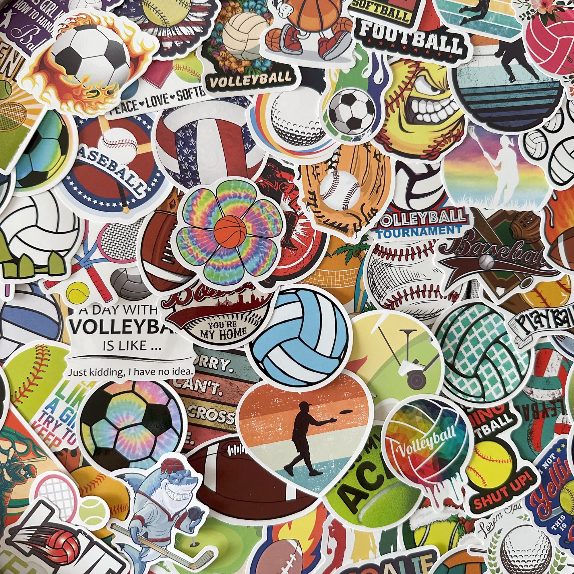 AOWDIAO Sports Stickers 200 Pcs Ball Sports Themed Vinyl Water Bottle Stickers for Kids Teens