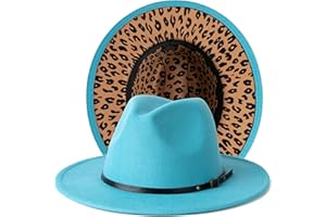 Gossifan Women Two Tone Wide Brim Fedora Felt Panama Hats Classic Belt Buckle