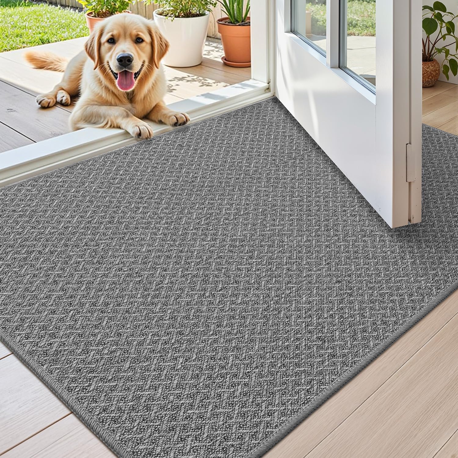 COLOR&GEOMETRY Small Thin Indoor Mat 44x76 cm, Doormats Inside Non Slip Front Door Mat Indoor Low-Profile Entrance Doormat, Easy Clean, Grey (Rolled-up NO Creases)