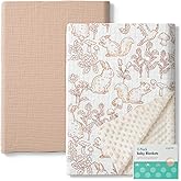 ANYEDDE Muslin Minky Baby Blanket for Boys and Girls - 2 Pack Soft Baby Blankets, Nursery Minky Blankets with Muslin Cotton Front and Dotted Fleece Backing, Cozy and Lightweight Newborn Blanket