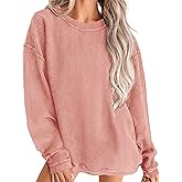 PRETTYGARDEN Women's Oversized Sweatshirt 2025 Fall Fashion Clothes Ribbed Corduroy Long Sleeve Going Out Pullover Tops