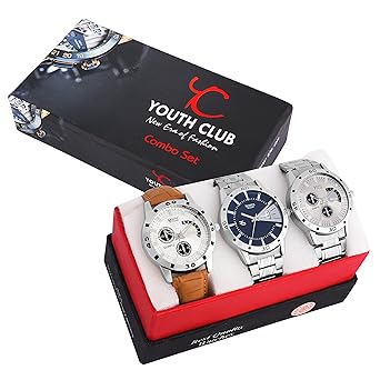 Youth Club Casual Combo Analogue Blue Silver Dial Watch For Men With Day & Date Combo-27Scdd