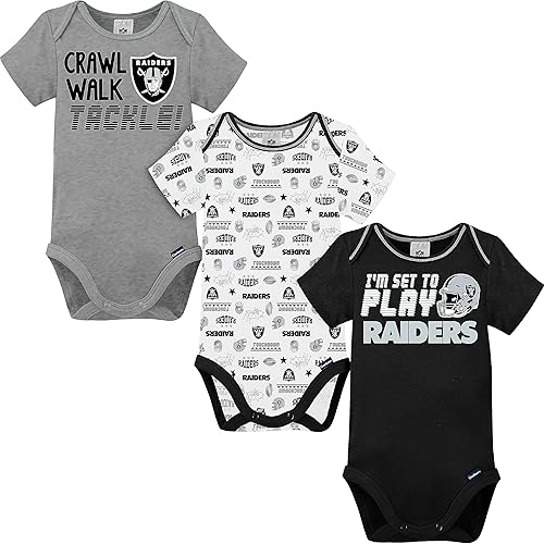 NFL Oakland Raiders 3 Pack Short Sleeve Bodysuit, black/grey/white Oakland Raiders, 6-12 Months