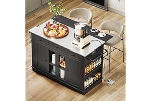 YITAHOME Kitchen Island with Stainless Steel Top & Power Outlet, 60 Inch Kitchen Island on Wheels with Drop Leaf, Large Rolling Mobile Center Islands w Storage Drawer Cabinet Counter Metal Top, Black