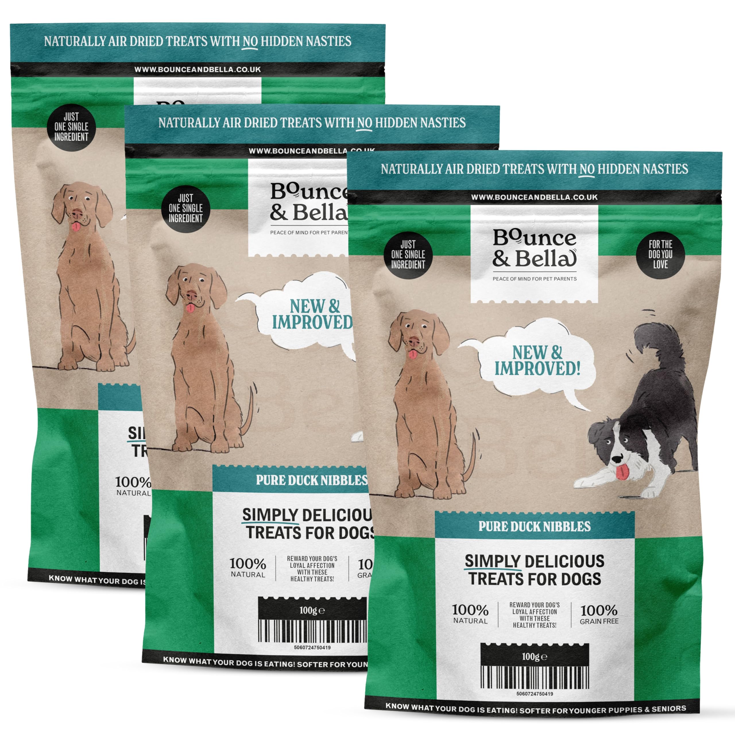 Bounce and Bella Pure Duck Nibbles – 100% Natural, Single-Ingredient, Grain-Free Dog Treats – No Nasties, Perfect for Puppies & Dogs of All Ages (3 Pack)