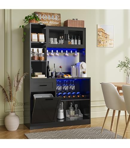Coffee Bar With Trash Can Storage Tall Modern Black Kitchen