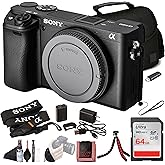 Sony &alpha;6400 APS-C Mirrorless Camera (ILCE-6400/B) Bundle | For Photography &amp; Video | Real-Time Eye AF | 11 fps | Flip-Up Screen | Lightweight | Hand Strap + 64GB Memory Card + Tripod