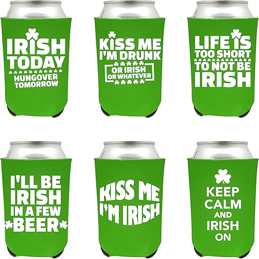 Shop4ever St Patrick S Day Can Coolie Irish Day Saint Patty S Day Party Shamrock Clover Funny Drinking Sayings Beer Can Sleeve Coolers Design 1 6 Pk Amazon Co Uk Kitchen Home