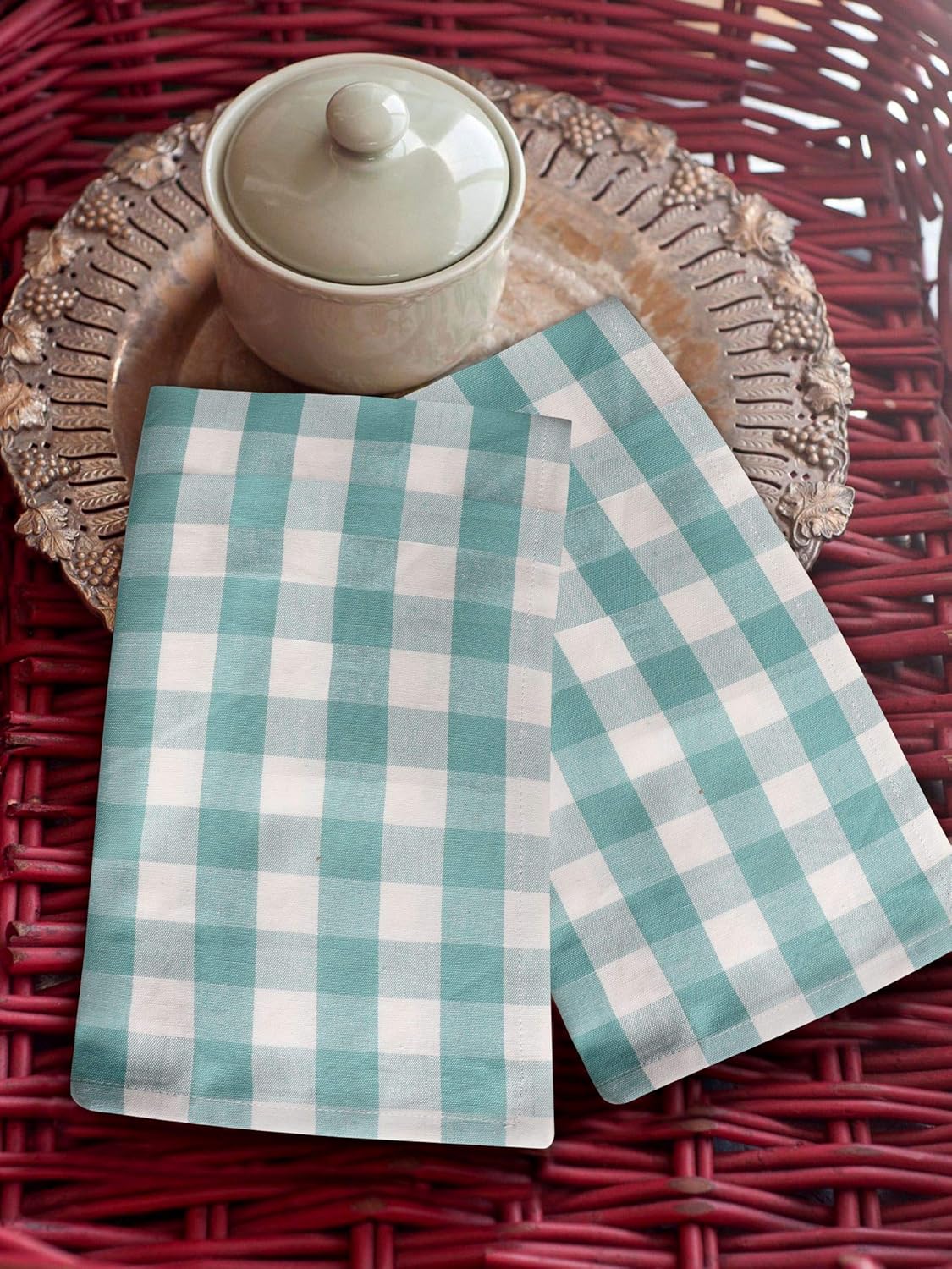 Urban Villa Dinner Napkins, Everyday Use, Premium Quality, 100% Cotton, Set of 12, Size 20X20 Inch, Aqua/White Over Sized Cloth Napkins with Mitered Corners, Ultra Soft, Durable Hotel Quality: Kitchen & Dining
