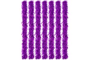 Juinte 6 Pcs Mardi Gras Feather Boa 2.19 yd Turkey Chandelle Feather Boas Bulk Outfit Party Decors for Women Men Costumes