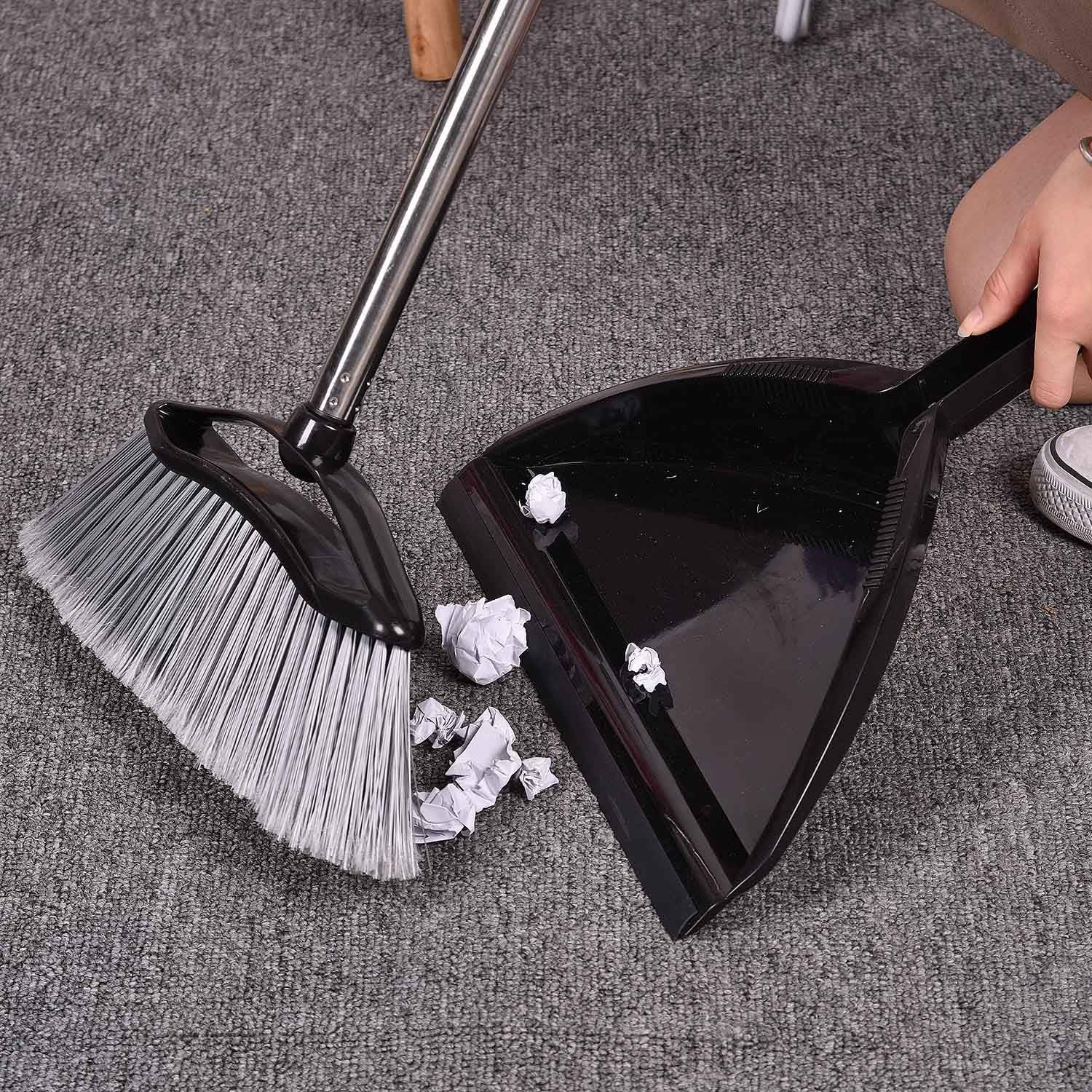 Jiaxin Angle Broom and Dustpan Set, Broom with 43” Long Adjustable Handle, Handy Clip-on Dustpan, Easy Sweeping for Home Kitchen Office Floor, 2 Pack: Home & Kitchen