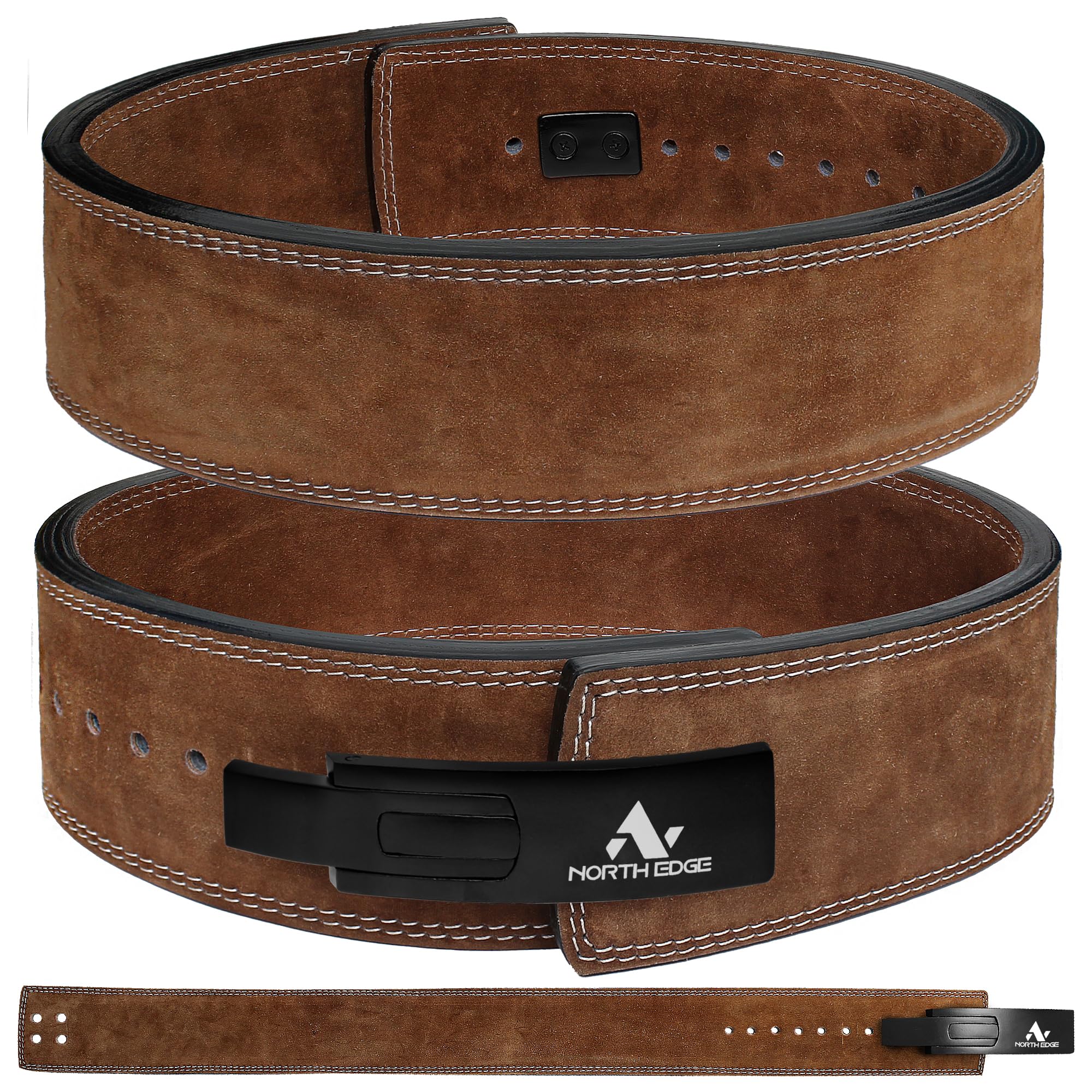 Leather Weight Lifting Belt Powerlifting Belt Back Support – 4” Wide x 10mm Thick Lever Buckle Cowhide Leather Training Belt (Small, Brown)