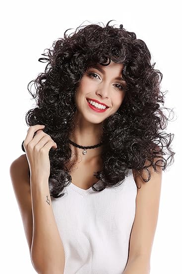 WIG ME UP - 0051-P30/P103 Perücke Damen Karneval Halloween super voluminöse Locken Lockenpracht Mähne Schwarz Braun gesträhnt