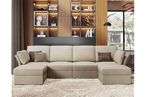 AMERLIFE Modular Sectional, Sectional Sofa Couch with Ottomans- 6 Seat Sofa Couch for Living Room, Convertible U Shaped Couch with Chaise, Oversize Sofa Beige