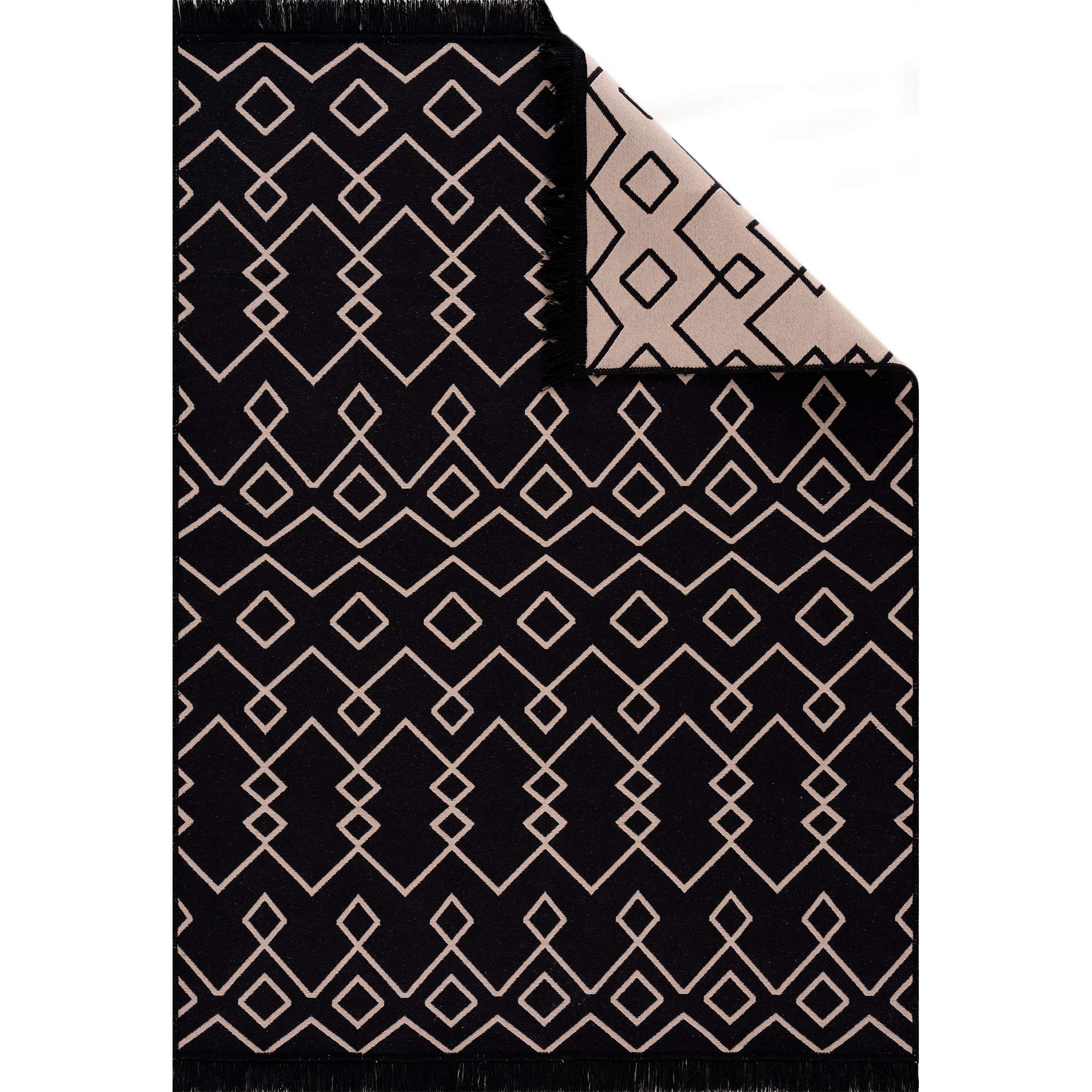 Jimri Fashion4Home Rug Runner - Rug for Living Room, Bedroom, Kitchen, Children's Room, Bathroom - Boho Kilim Rugs - Runner Hallway Rug Black-Beige Size: 80 x 150 cm