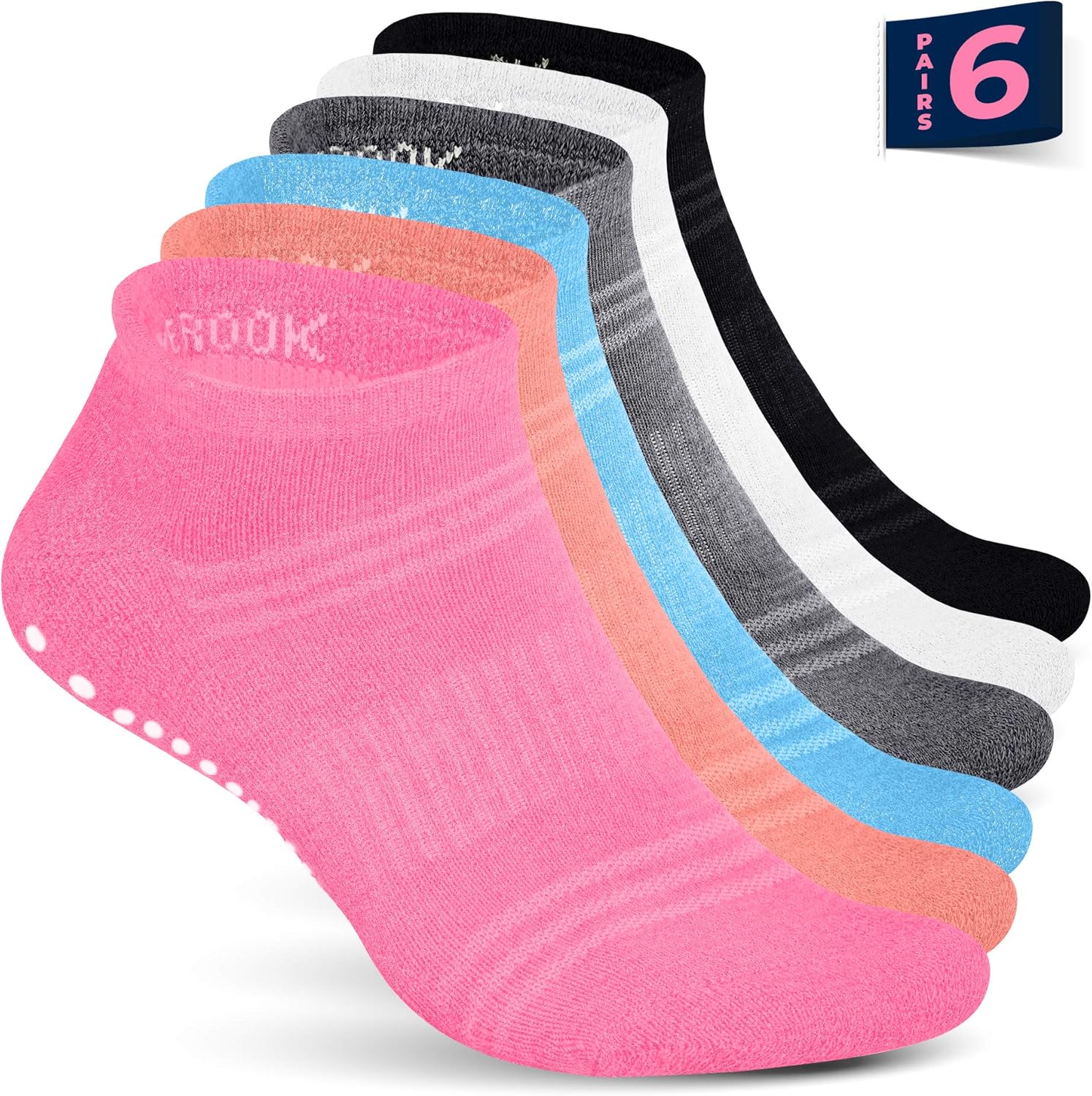 Pembrook Non Slip Grip Yoga Socks | Non Skid Hospital, Barre, Pilates, Maternity, Ballet, Women & Men (6 Pairs): Clothing