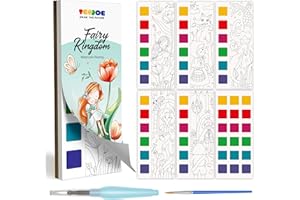 TECJOE Paint with Water Books for Kids with 20 Unique Fairy Tales, Pocket Watercolor Painting Book with 2 Brushes, Travel Arts and Crafts for kids Ages 4-8, Educational Learning Toy Gift for Toddlers