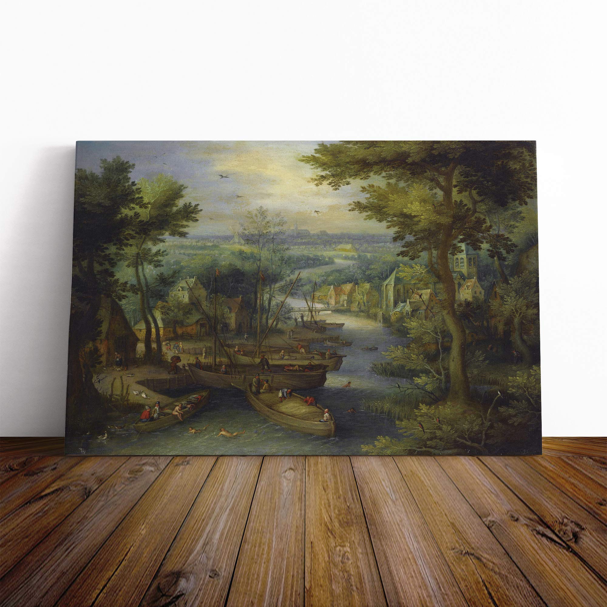 Pieter Bruegel The Elder River Landscape Canvas Print | Gallery Wrapped 30mm Frame Wall Art | 20x14 inches | Ready to Hang | Modern Landscape Picture | Living Room Bedroom Lounge Office