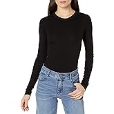 Enza Costa Women’s Stretch Silk Rib Fitted Long Sleeve Crew Neck Top
