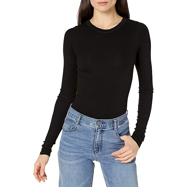 Enza Costa womens Stretch Silk Rib Fitted Long Sleeve U-neck