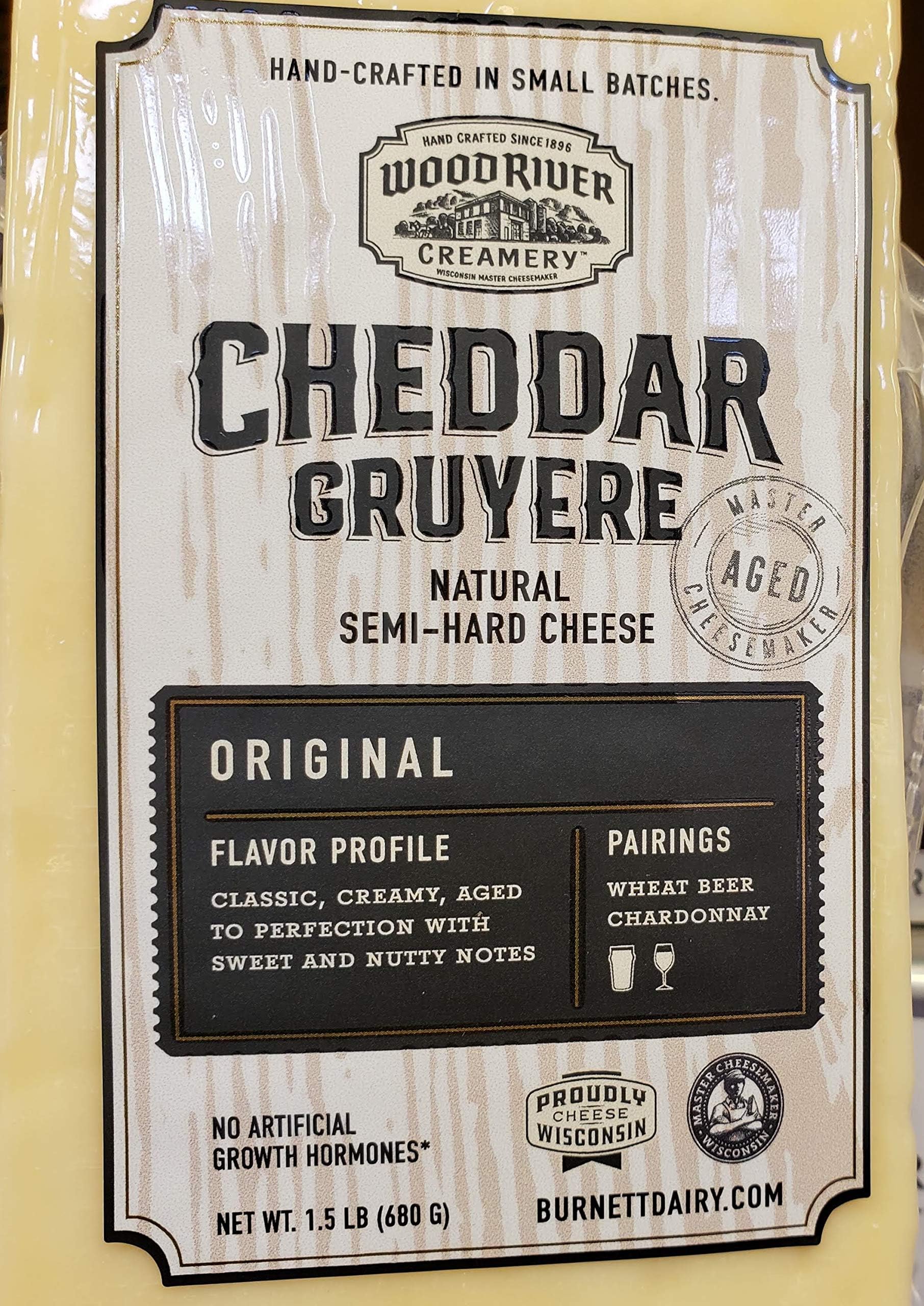 Woodriver Creamery Cheddar Gruyere Natural semi hard cheese 1.5lb
