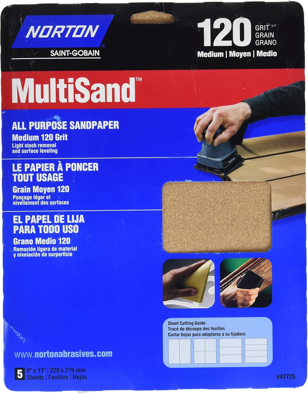 Norton 04154 76607 General Purpose MultiSand Sheet, 11 in X 9 in, 120 Grit, 9&quot quot