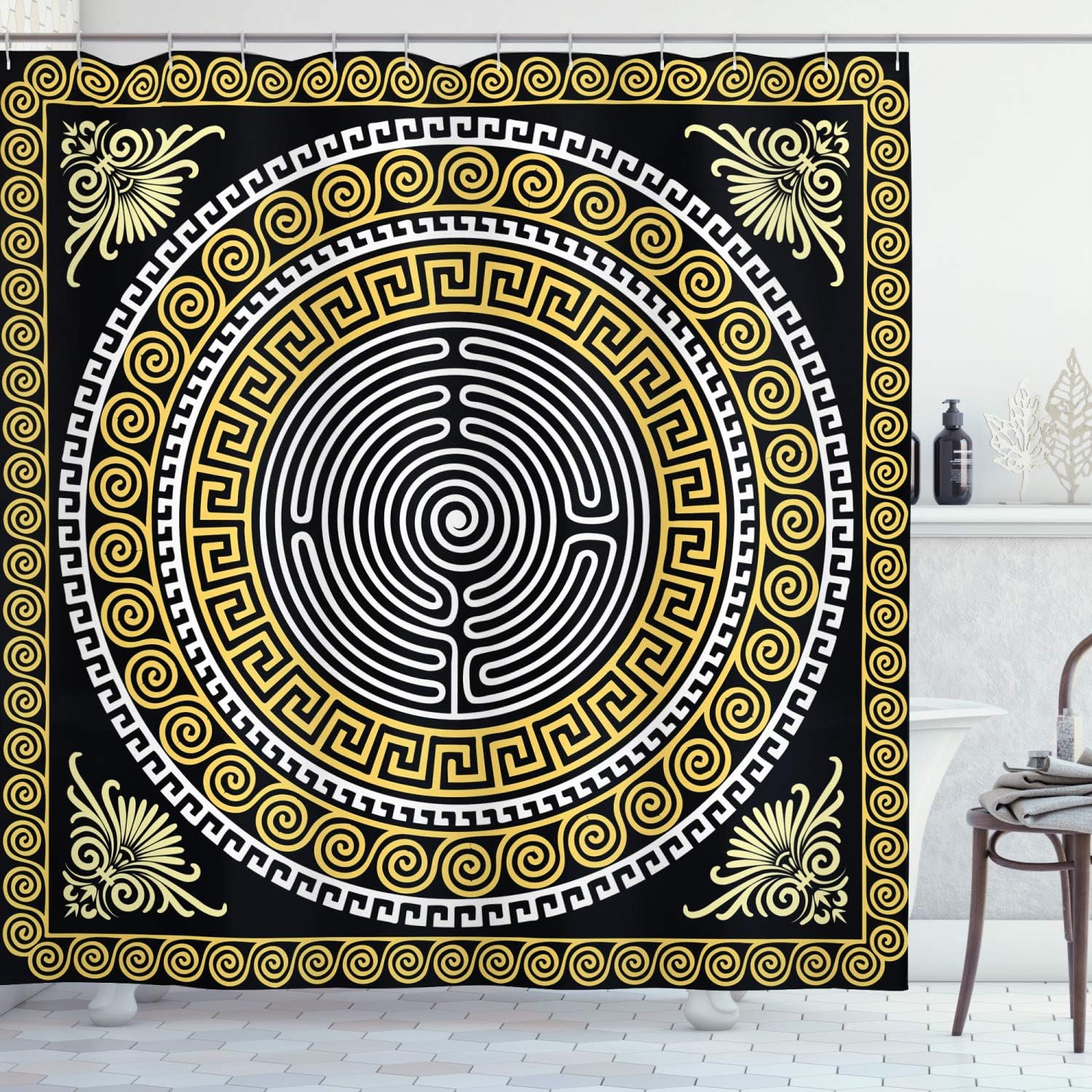 Amazon Com Ambesonne Greek Key Shower Curtain Classical Pattern With Intricate Design Spiral Waves Frame And Maze Cloth Fabric Bathroom Decor Set With Hooks 70 Long Pale Yellow Home Kitchen