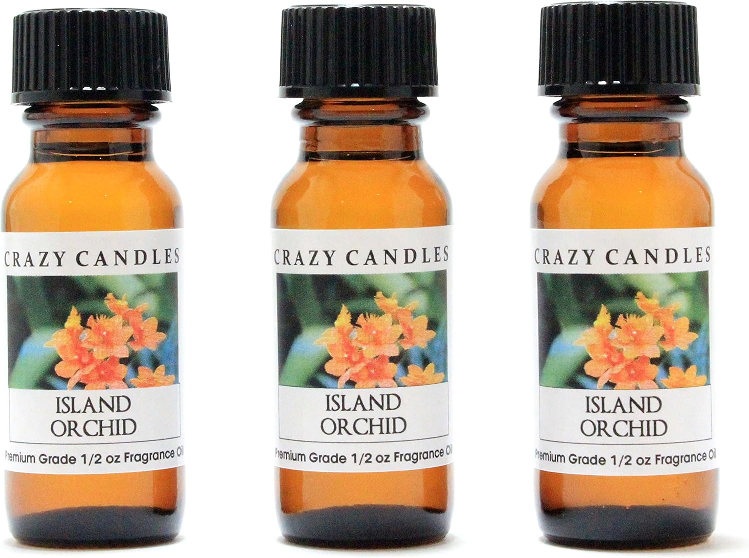 Crazy Candles Island Orchid 3 Bottles 1/2 Fl Oz Each (15ml) Premium Grade Scented