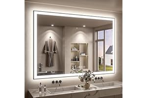 SMIROR 55x40 Led Bathroom Mirrors with Black Trim, Lighted Vanity Mirror for Wall, 3 Colors, Dimmable, Anti-Fog, Memory, Shatterproof, ETL Listed (Front Lit and Backlit Separated Control)