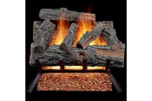 HEARTH SENSE HearthSense MO18HVL Natural Gas Vented Fireplace Logs Set with Match Light, 45000 BTU, Heats up to 1650 Sq. Ft, Mountain Oak, 18 Inches