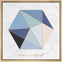 SIGNWIN Framed Canvas Wall Art Believe in Yourself with Navy Blue, Gold and Pink Diamond Geometric Shapes Illustrations Modern Art Chic Colorful for Living Room, Bedroom, Office - 16x16 inches