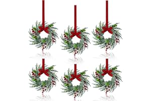 JUSTOTRY 6Pcs Christmas Wreath, 10 Inch Mini Wreaths for Kitchen Cabinets, Christmas Door Wreath, Small Christmas Wreath for Fireplace Window Farmhouse Indoor Home Decorations