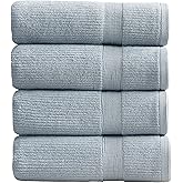 Springtree Home Blue Bath Towels Set of 4 | Ribbed Textured | 100% Combed Cotton | Absorbent Quick-Dry Towels for Bathroom | Oeko-TEX® Standard 100 Cotton | Mauro Collection - Blue Fog