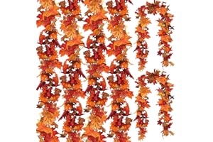 CQURE 6 Pack Fall Leaf Garland, Total 35Ft Artificial Maple Leaf Autumn Garland Fall Leaves Hanging Vines Fall Maple Leaves Thanksgiving Decor for Home Wedding Fireplace Party