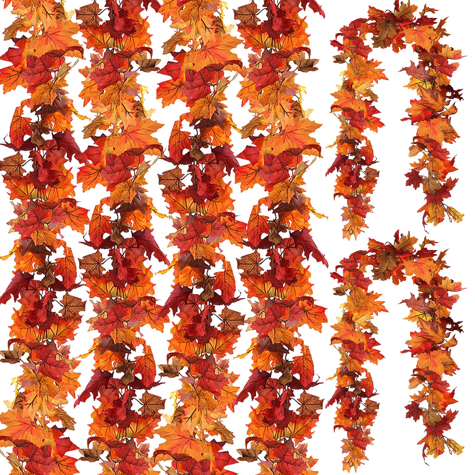 CQURE 6 Pack Artificial Autumn Fall Maple Leaf Garland, 5.9Ft/Piece Artificial Autumn Foliage Garland Fall Leaves Hanging Vine Thanksgiving Decor for Home Fireplace Party Christmas